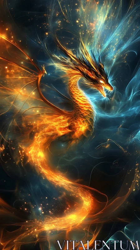 Bioluminescent serpentine fire dragon in nebular plasma currents