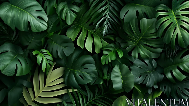 Lush tropical monstera leaves create a rich jungle backdrop