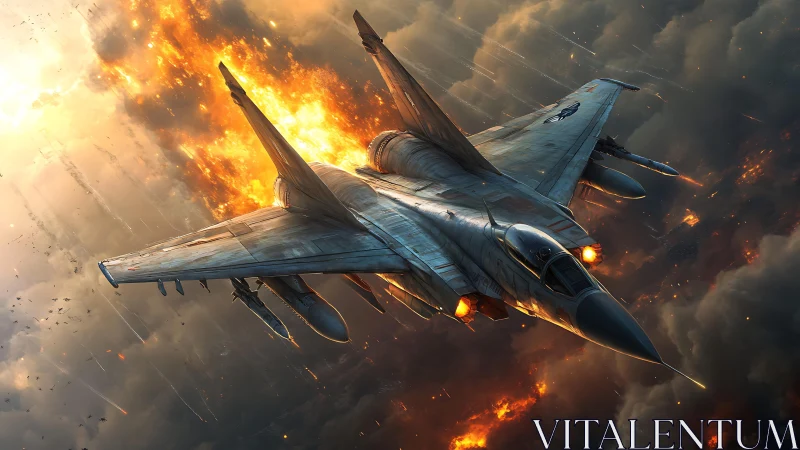 High-Performance Fighter Jet Executing Combat Maneuver With Explosive Detonation