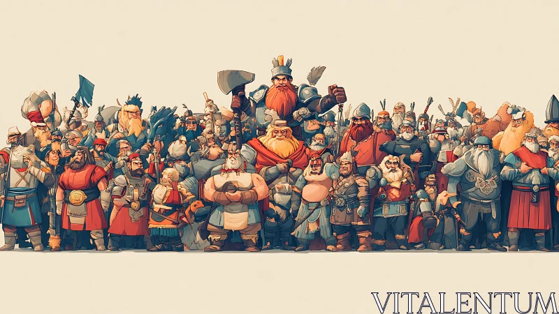 Stylized fantasy dwarf army lineup in full battle regalia
