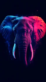 Neon-lit elephant portrait glows in vibrant dual-color contrast