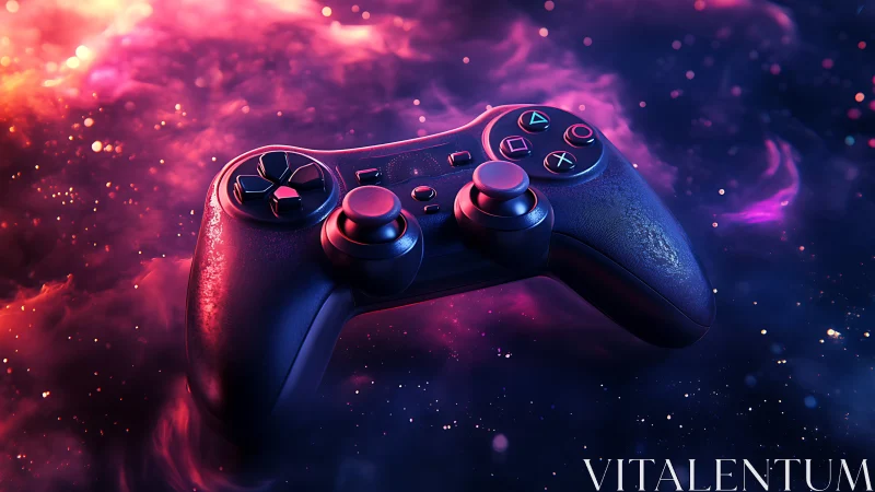 Gaming Controller Rendered in Neon Cyberpunk Aesthetic with Dynamic Particle Effects.