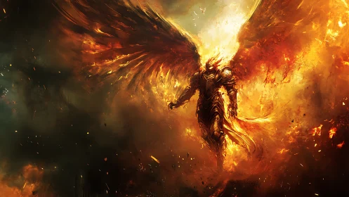 Blazing war seraph strides through collapsing solar storm