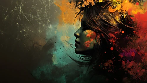 Profile silhouette merges with vibrant abstract color bursts