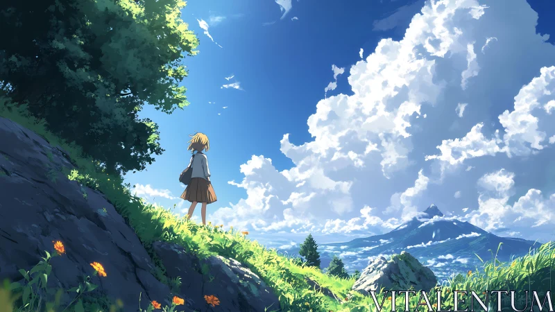 Summer hillside dream listens quietly to the breathing sky