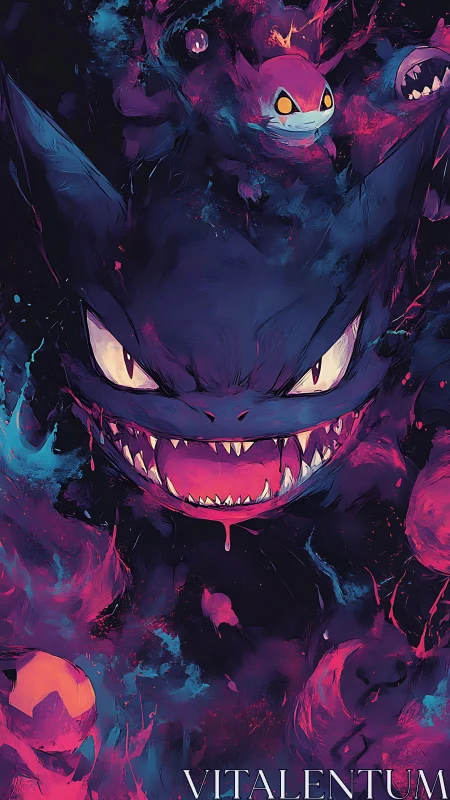 Ghostly creature portrait in vivid neon splatter style.