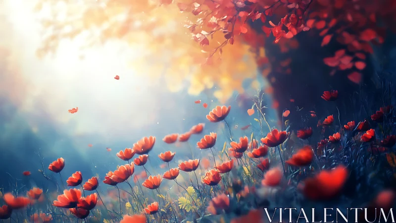 Volumetric Light Rendering Through Cultivated Poppy Field with Atmospheric Depth