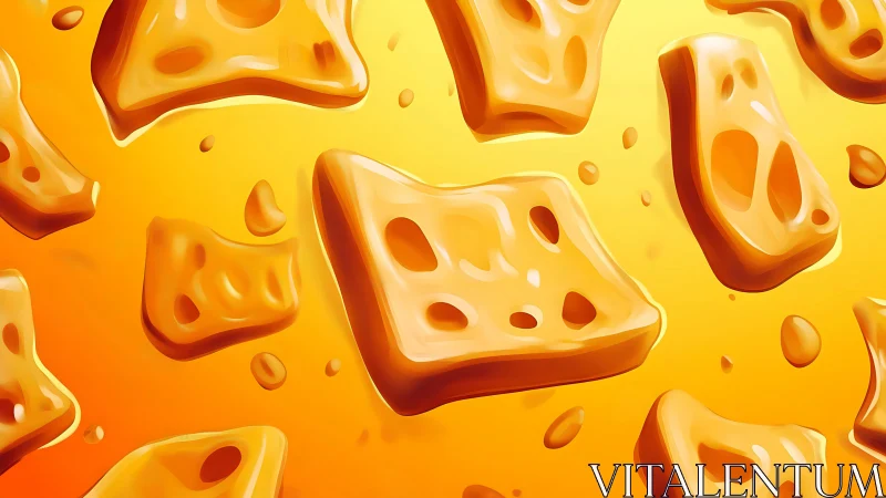 Rendered Cheese Blocks Float Against Gradient Orange-Yellow Backdrop