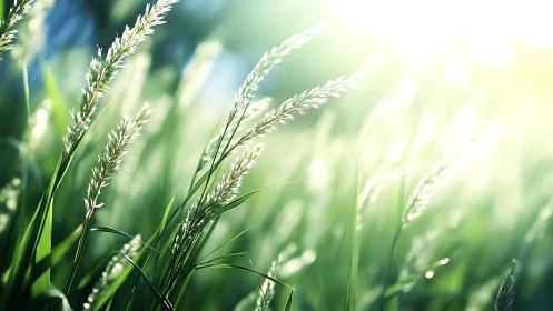 Sunlit meadow reeds whisper in a glowing green hush.