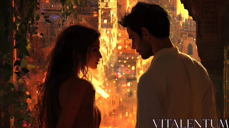 Luminous Encounter in Golden City Depths.