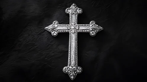 Graceful silver cross resting on a soft dark backdrop.