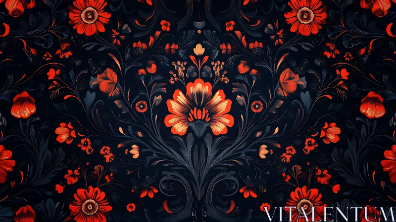 Symmetrical dark floral pattern defines high contrast ornamental layout