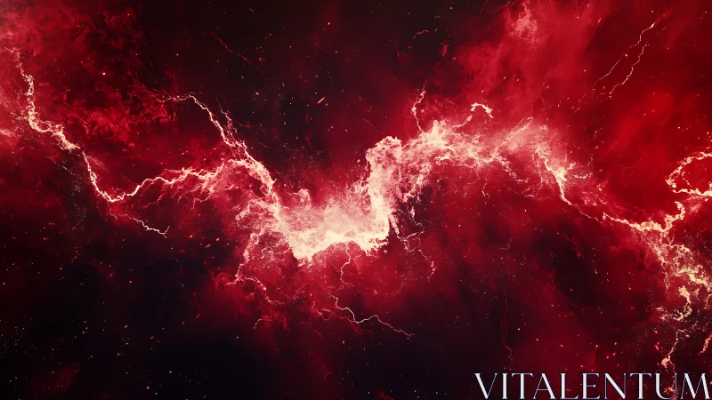 Red nebula-like energy cloud stretches across dark space