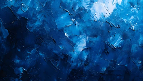 Deep Blue Abstract Oil Painting with Textured Brush Strokes.