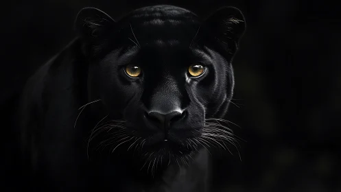 Black Panther's Piercing Golden Eyes Captivate in Darkness