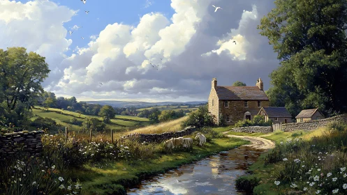 Sunlit country cottage welcomes a quiet, peaceful afternoon