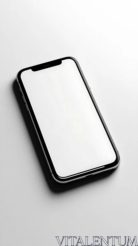 Black Smartphone with Blank White Screen on Gray Background.