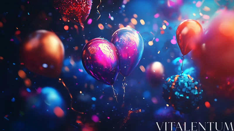 Luminous Balloons in Neon Particle Explosion.