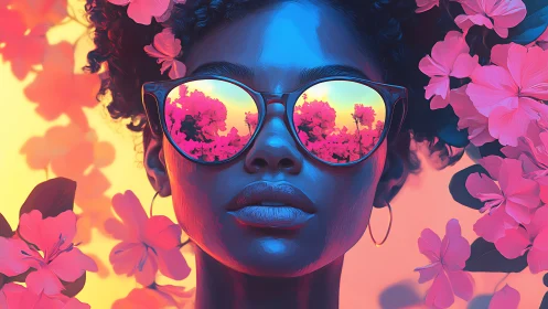 Neon daydreamer with blooming reflections and candy skies.