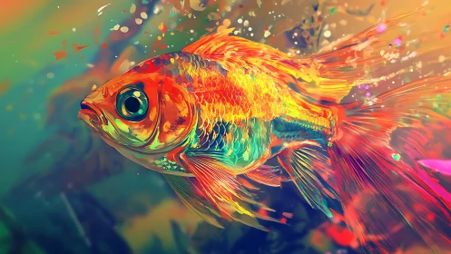 Chromatic comet fish streaking through liquid stardust.