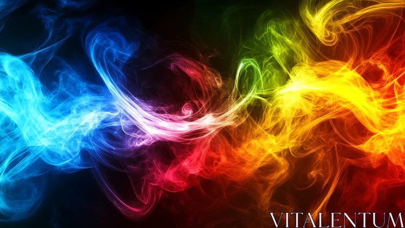 Chromatic smoke rivers collide and weave through darkness