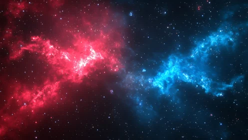Digital nebulae confrontation in dual red and blue spectral fields.