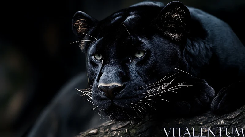 Magnificent Black Panther Rests with Captivating Golden Eyes