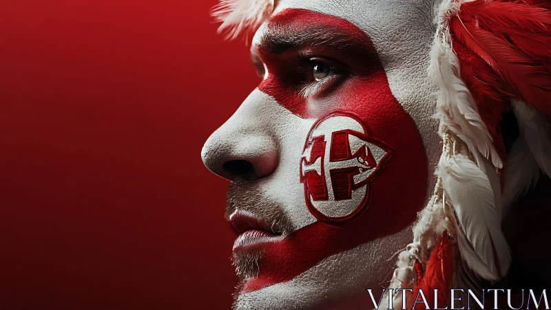 Side profile sports fan portrait with red white face paint