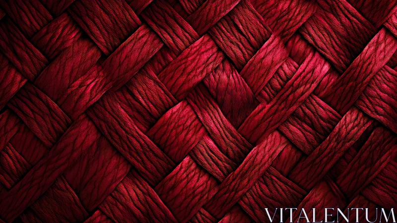 Red woven textile surface shows tightly interlaced strands
