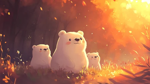 Warm autumn forest cradles glowing bear family portrait