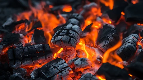 Burning Charcoal and Glowing Embers in Fire.