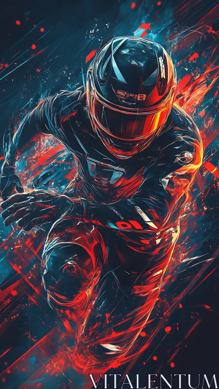 Velocity-suited runner slicing through neon fire trails.