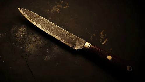 Damascus Steel Dreams: Ornate Blade Rests on Shadow.