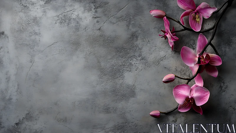 Pink orchids on weathered concrete surface with visible aging texture
