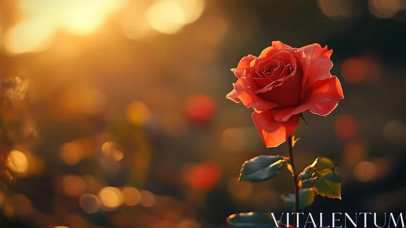 A Vibrant Red Rose Glows in Golden Sunset Light