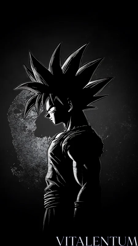 High-contrast anime silhouette in monochrome profile rendering.