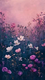 Dreamlike Wildflower Garden in Soft Pink and Purple Tones