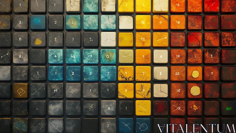 Grid of colored numbered tiles with gradual hue transition.