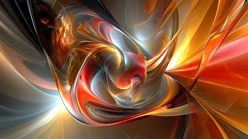 Radiant fractal vortex with reflective ribbons and chromatic caustics