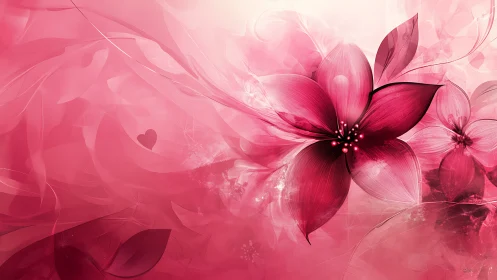 Magenta Floral Composite with Layered Botanical Elements