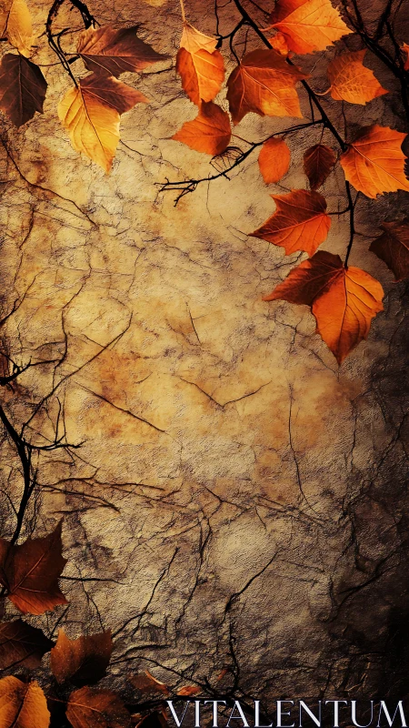 Autumn foliage over textured stone background composition.