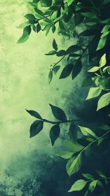 Vertical botanical vignette with layered leaf silhouettes.