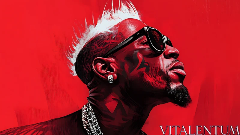 Crimson soundwaves crown a neon-slick portrait in motion