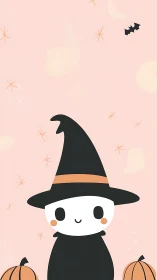Minimalist kawaii witch illustration with pastel Halloween styling.