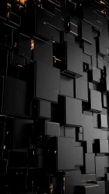 Staggered black cubes with subtle amber edge illumination.