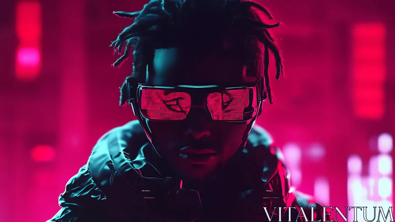 Neon-lit cyber avatar with reflective visor and magenta glow.