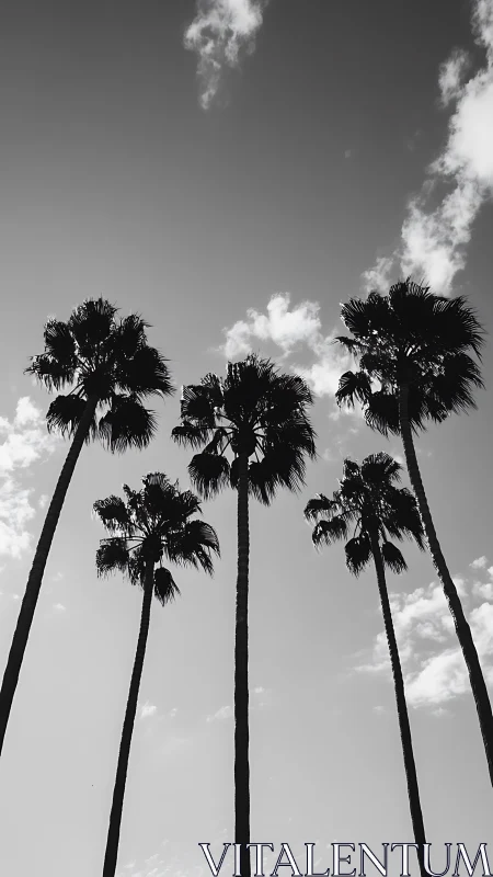 Tall palm trees silhouetted against a clouded sky.
