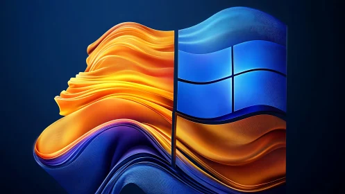 Windows-style quadrants intersect layered fluid ribbons