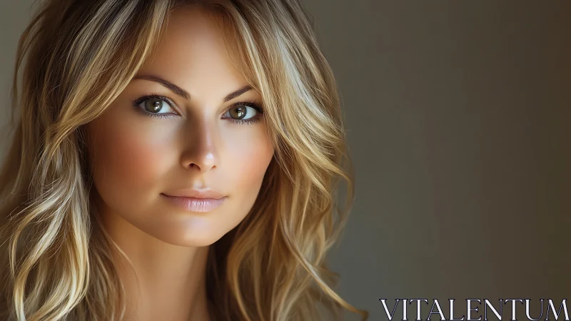 Portrait of blonde woman in soft neutral studio lighting.