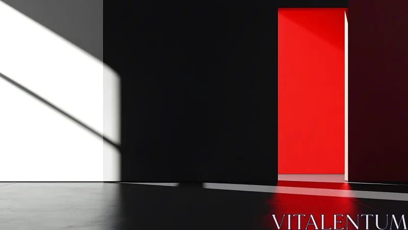 Minimalist interior with red rectangular form.